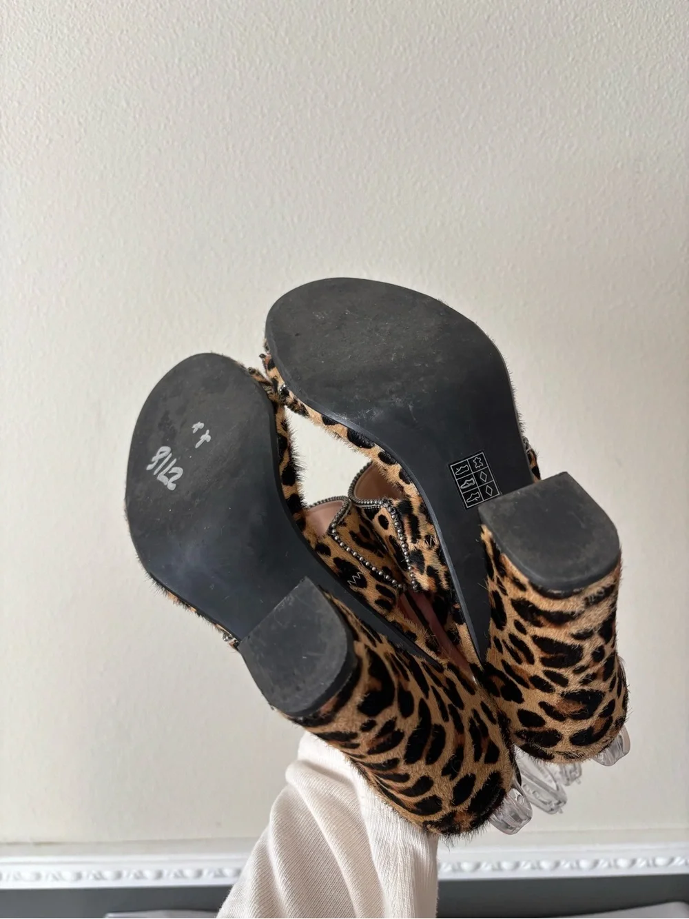 Coach Rylie Leopard Print Calf Hair Block Heel Sandals Size 9.5
